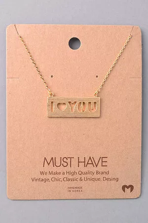 I Heart You Bar Pendant Necklace