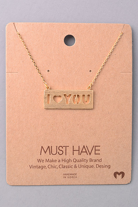 I Heart You Bar Pendant Necklace