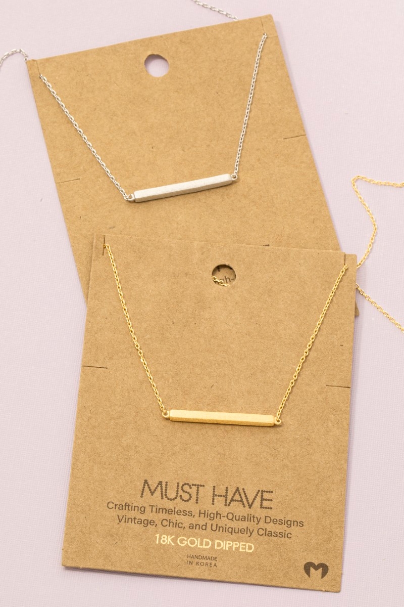 Gold Dipped Thin Bar Pendant Necklace