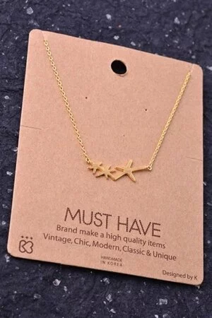 Triple Starfish Pendant Necklace