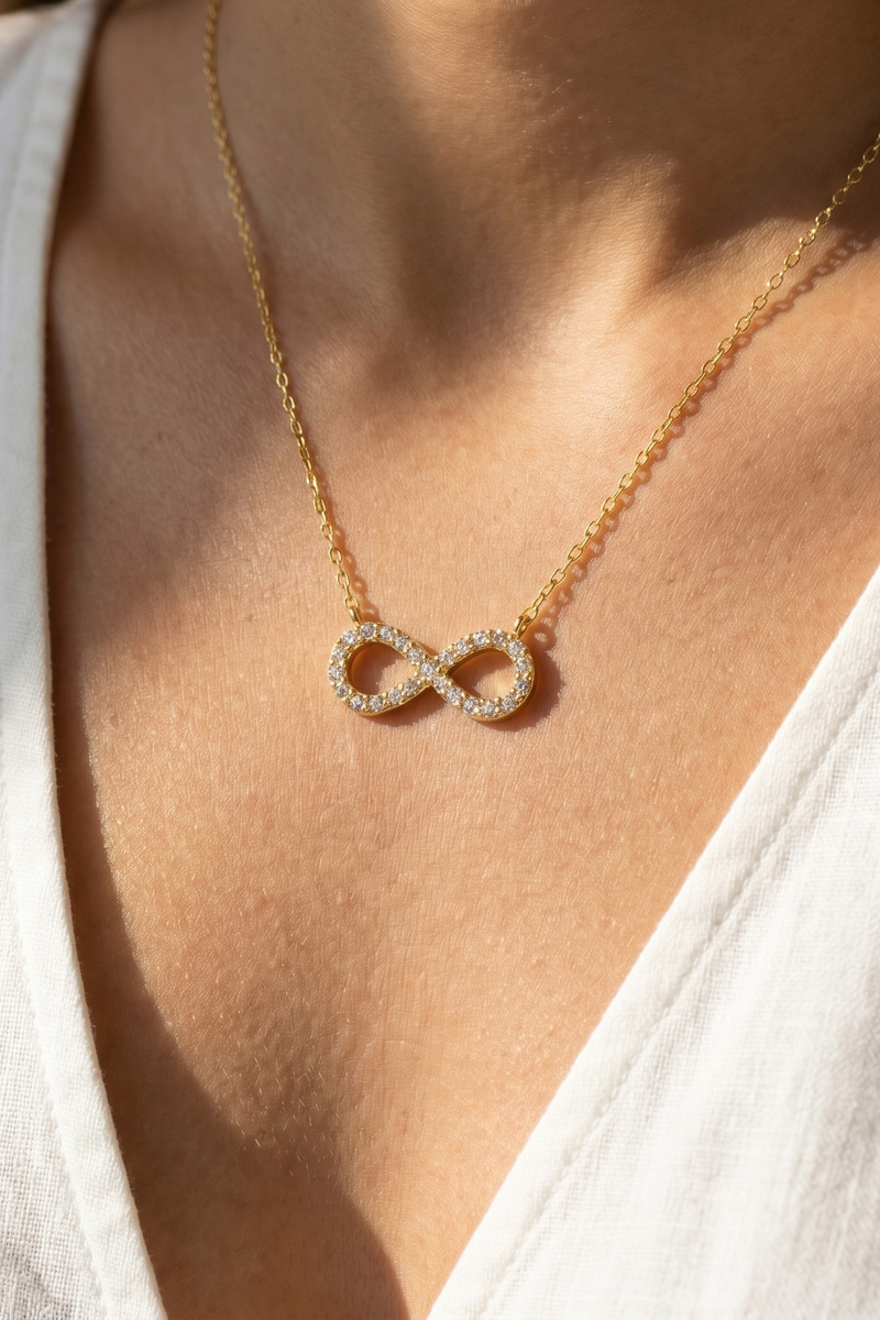 18K Gold Dipped Pave Cz Infinity Pendant Necklace