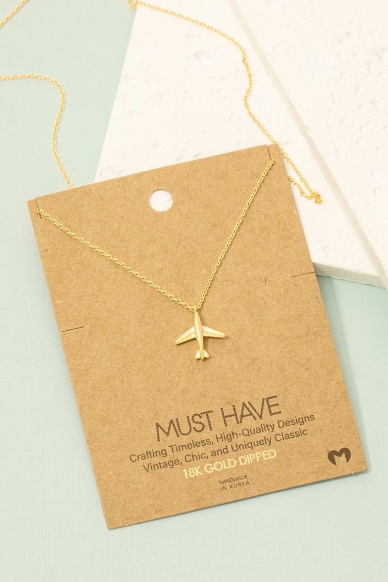 Gold Dipped Airplane Pendant Necklace