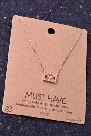 Rhinestone Trim Envelope Cutout Pendant Necklace