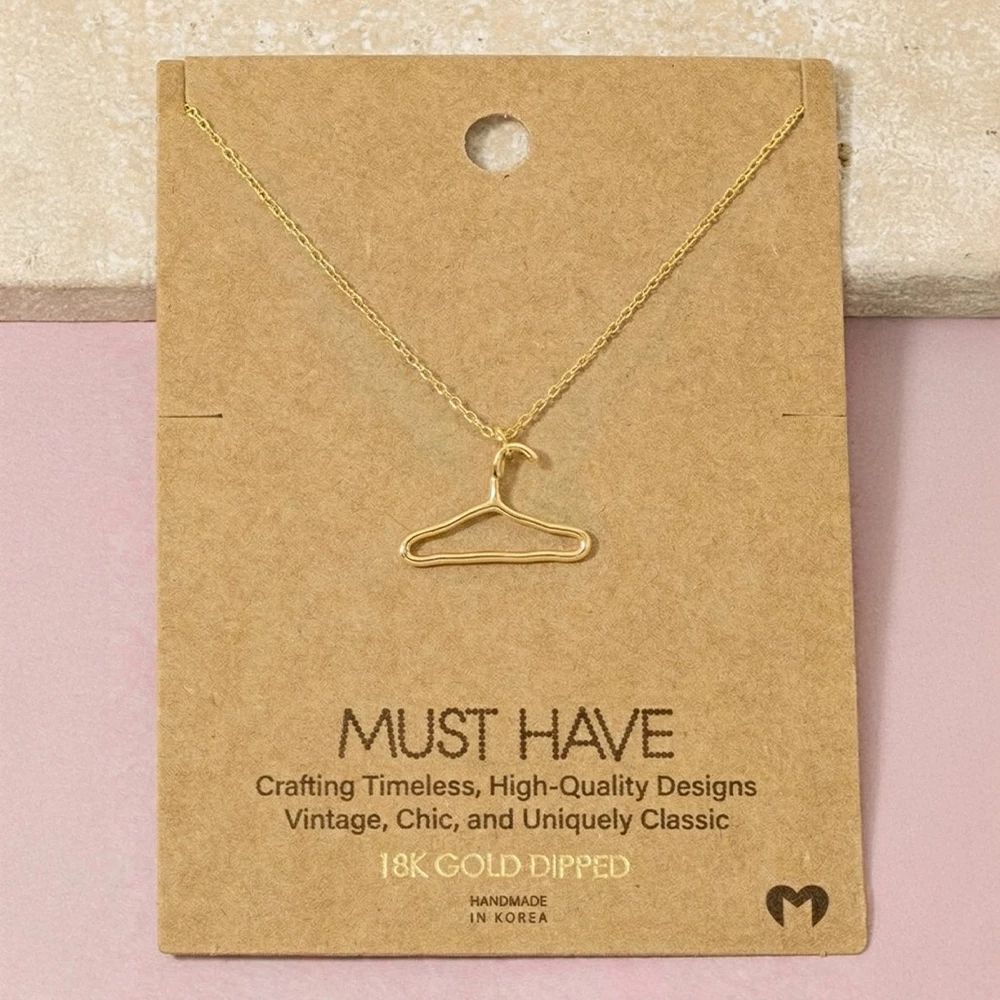 Gold Dipped Clothes Hanger Pendant Necklace