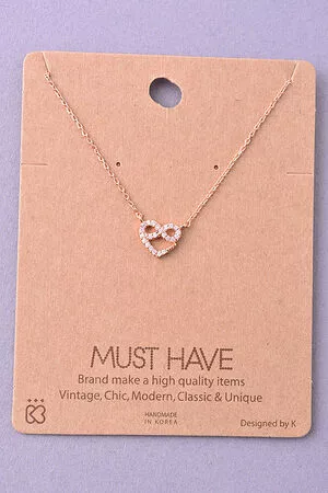 Rhinestone Trim Infinity Heart Charm Necklace