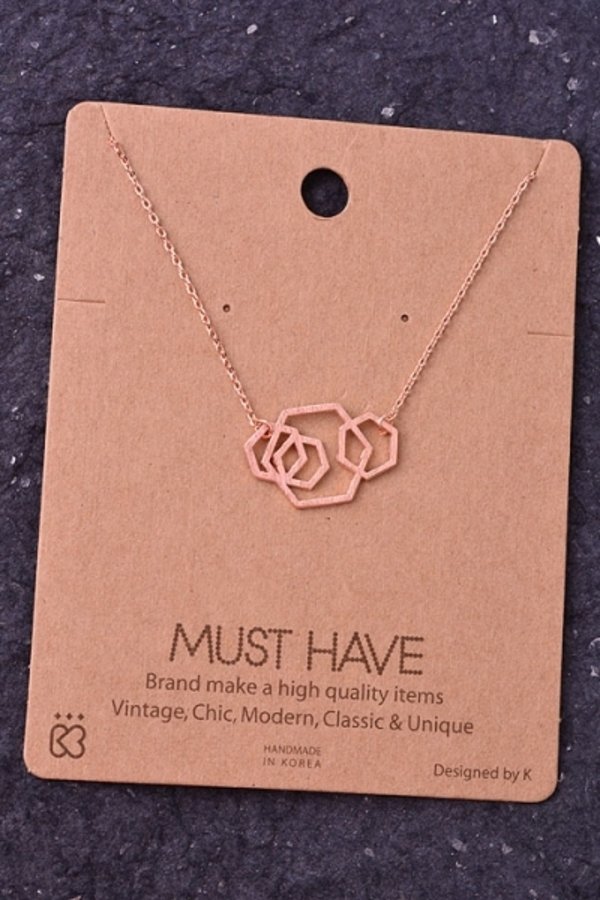 Multiple Geometric Hexagon Link Pendant Necklace