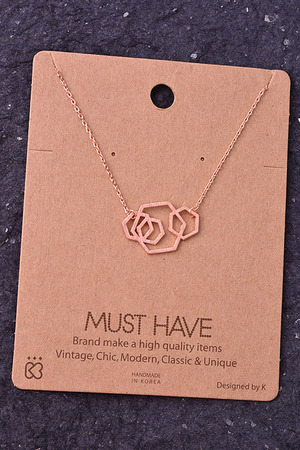 Multiple Geometric Hexagon Link Pendant Necklace