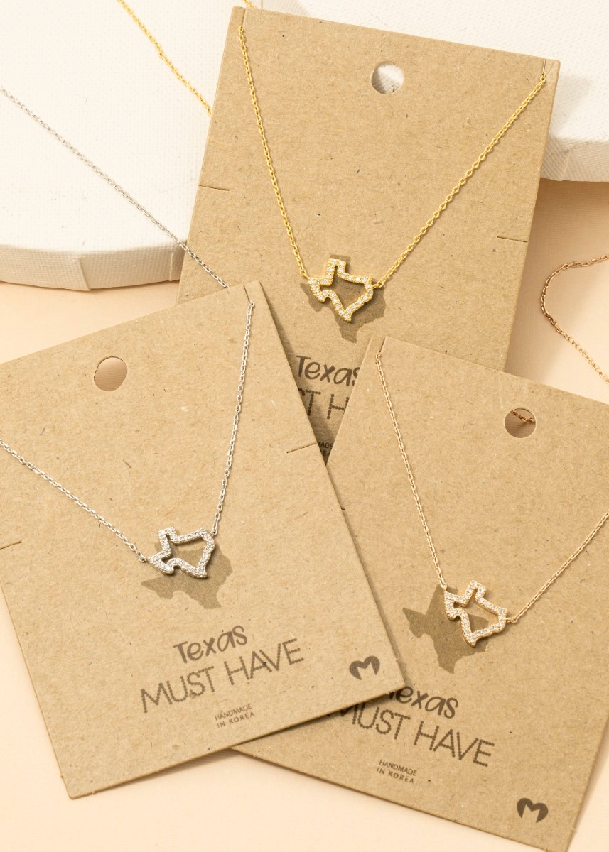 Rhinestone Trim Texas State Pendant Necklace