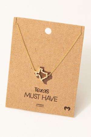 Rhinestone Trim Texas State Pendant Necklace