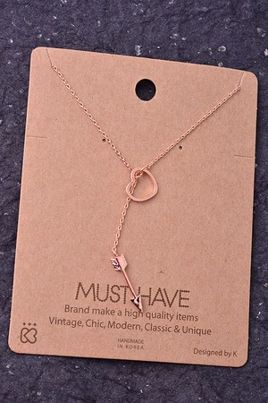 Dainty Heart and Arrow Lariat Pendant Necklace
