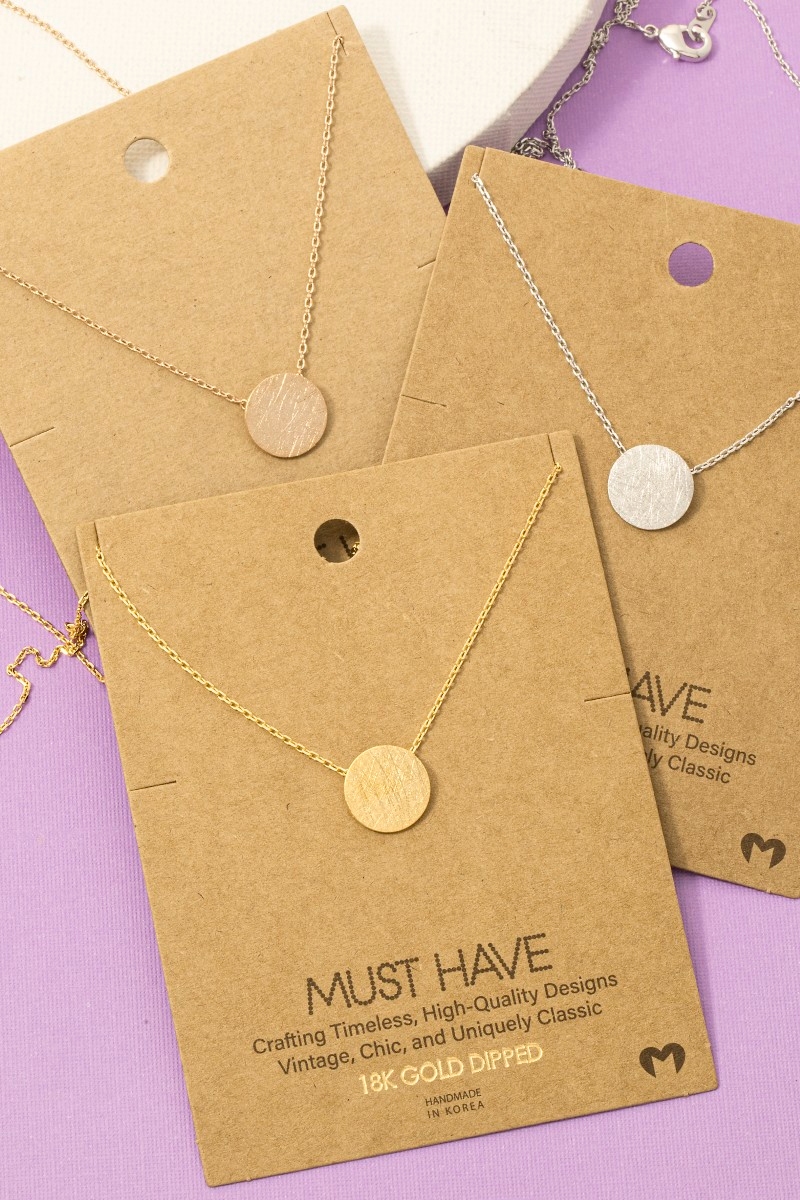 Gold Dipped Brushed Disc Pendant Necklace