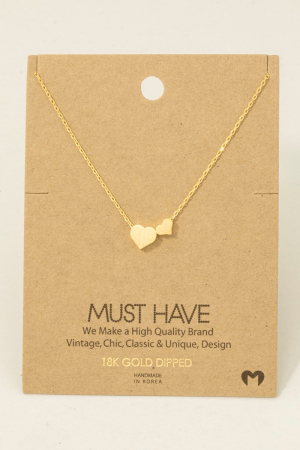 Gold Dipped Mini Double Heart Pendant Necklace