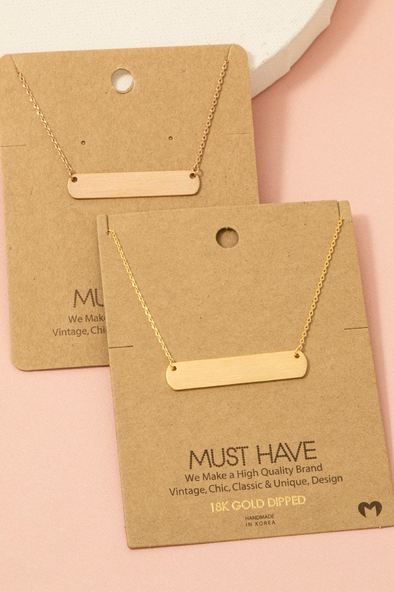 Gold Dipped Brushed Bar Pendant Necklace