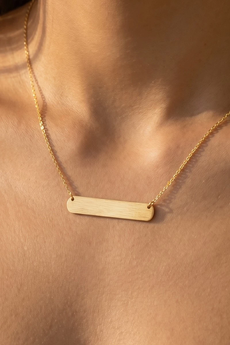Gold Dipped Brushed Bar Pendant Necklace