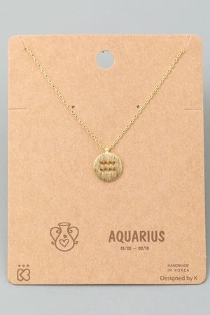 Aquarius Zodiac Sign Coin Necklace.