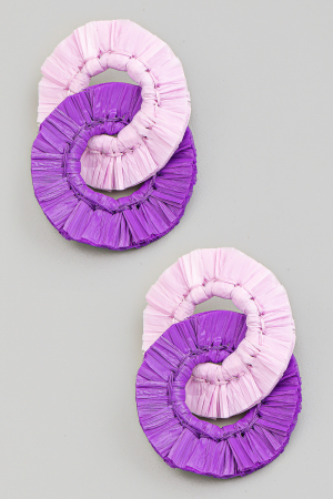 Linked Raffia Fringe Hoop Drop Earrings