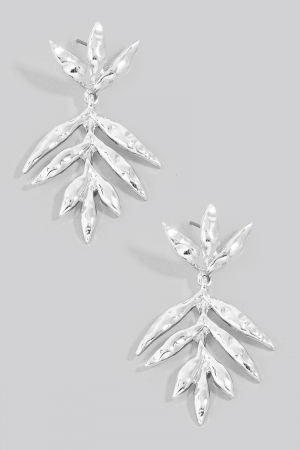 Textured Long Leaf Dangle Earrings