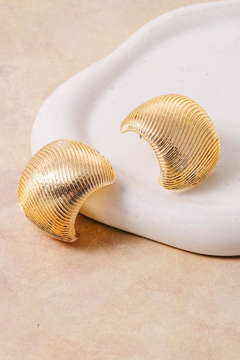 Textured Curved Shield Stud Earrings