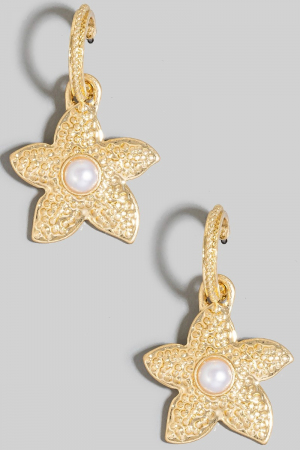 Pearl Stud Starfish Charm Hoop Earrings