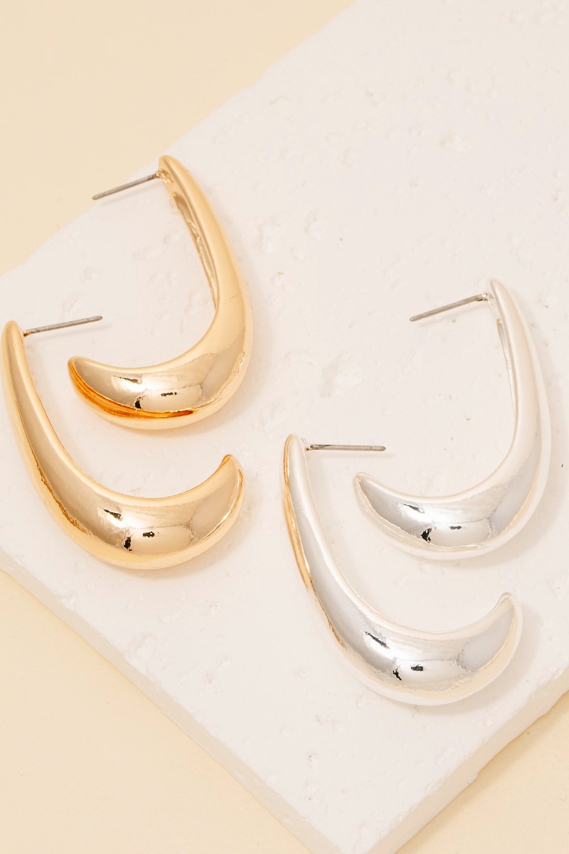 Long Metallic J Hoop Earrings