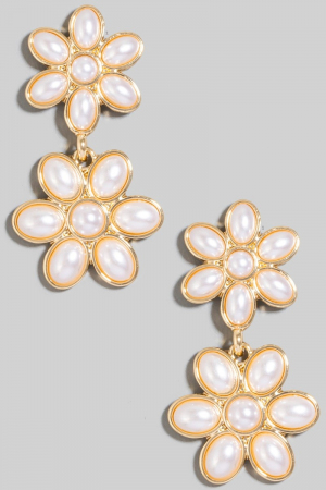 Pearl Studded Double Flower Dangle Earrings