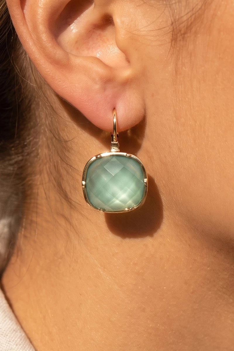 Faceted Cushion Stone Leverback Drop Earrings