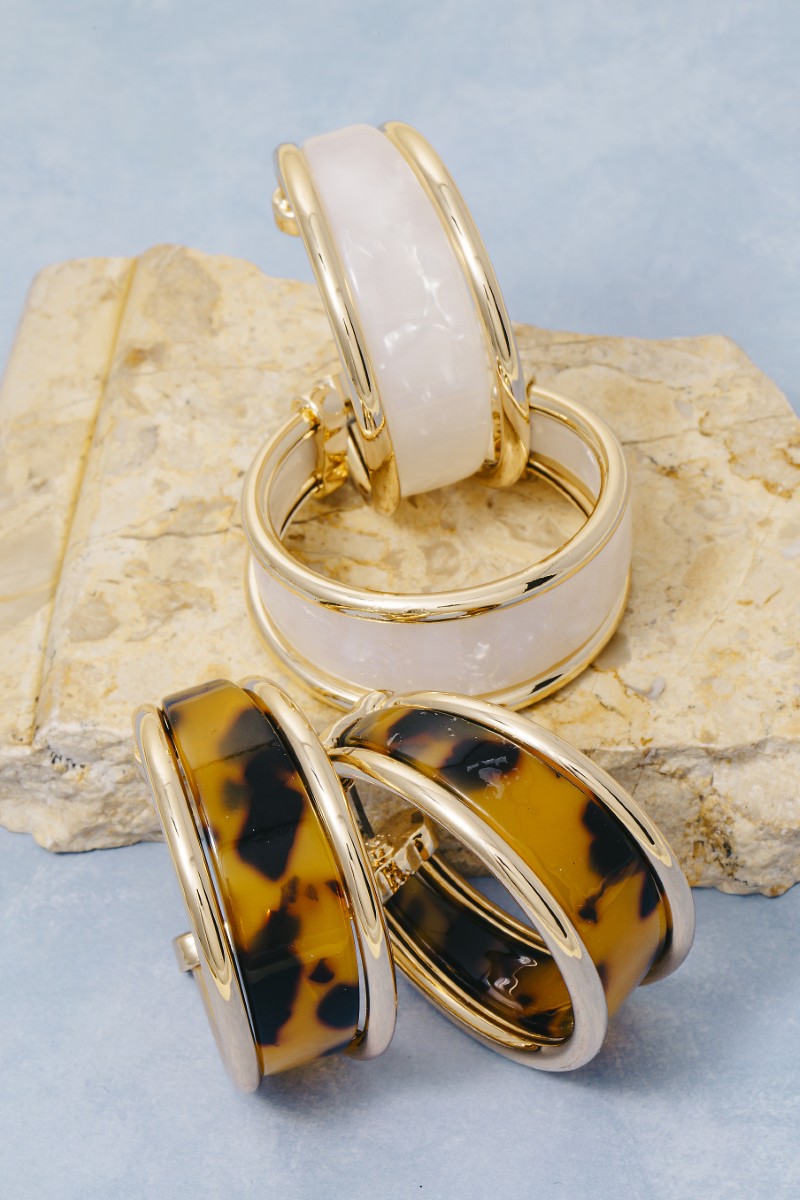 Wide Acetate And Metallic Trim Hoop Earrings