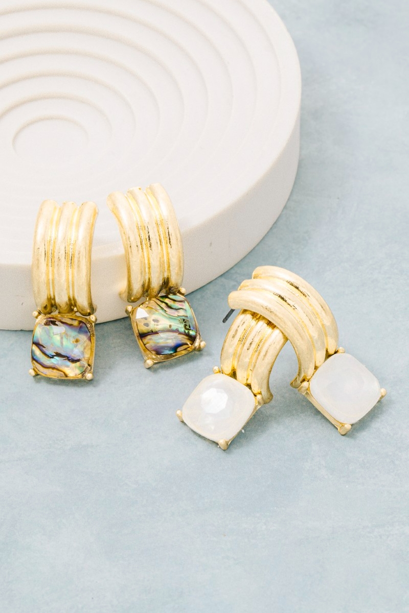 Square Stone Drop Earrings