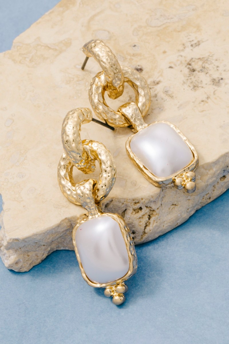 Square Pearl Chain Drop Earrings