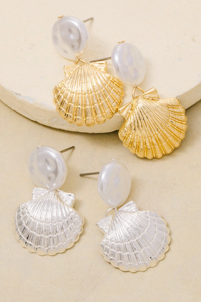 Pearl Stud Seashell Drop Earrings