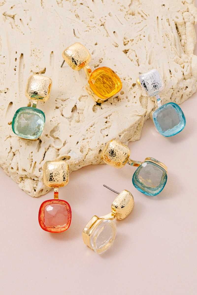 Square Faceted Cut Resin Drop Earrings
