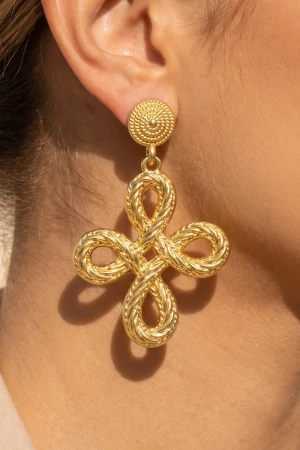 Braided Rope Quatrefoil Knot Drop Earrings