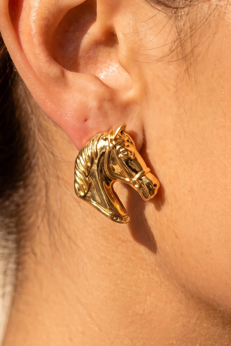 Polished Horse Head Stud Earrings