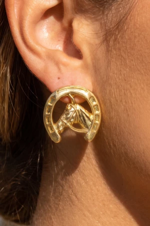 Horseshoe Horse Head Stud Earrings