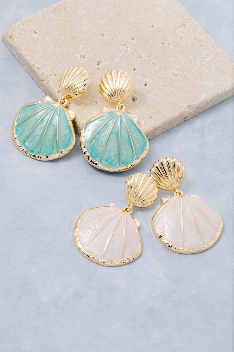 Enamel Double Seashell Drop Earrings