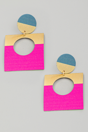 Metallic Geometric Square Drop Earrings