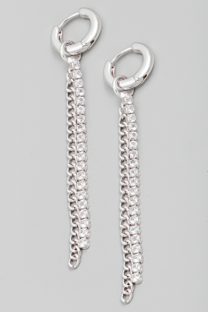 Rhinestone Chain Fringe Huggie Earrings