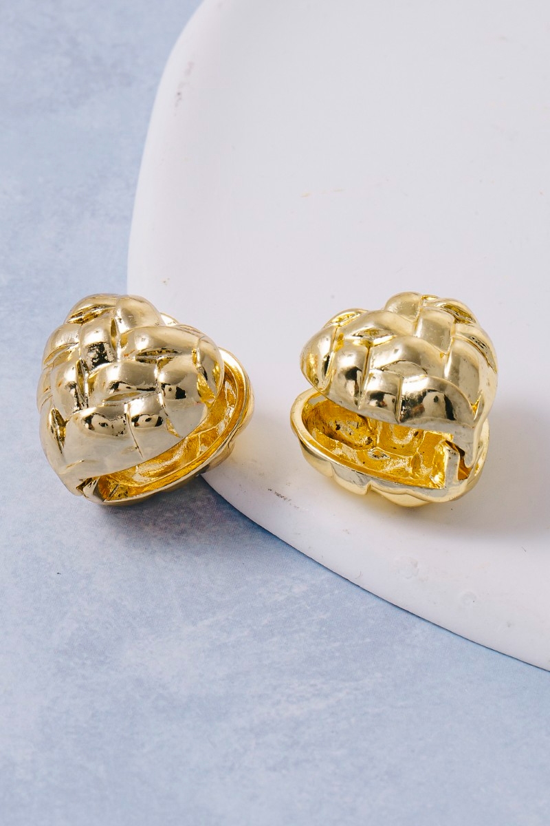 Metallic Braided Heart Latch Stud Earrings