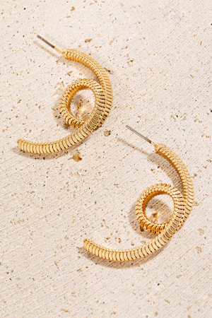 Abstract Metallic Swirl Crescent Drop Earrings