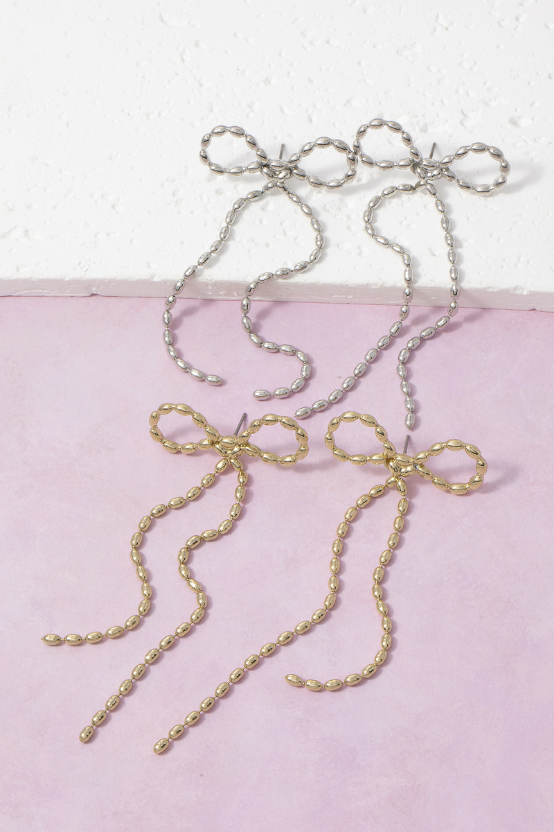 Bow Chain Fringe Tassel Drop Earrings