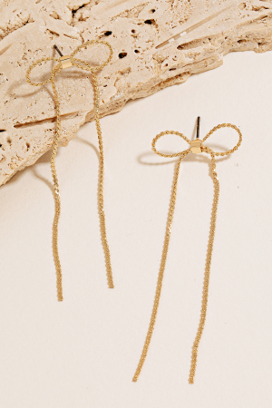 Metallic Beaded Ribbon Bow Stud Dangle Earrings