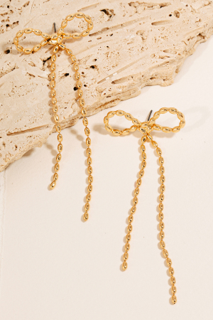 Dainty Metallic Chain Ribbon Bow Stud Earrings