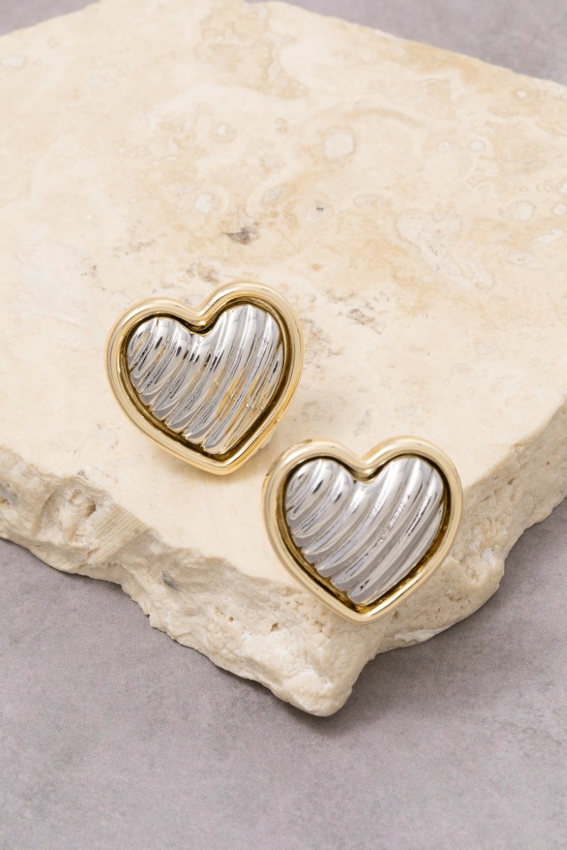 Gold Dipped Textured Heart Stud Earrings