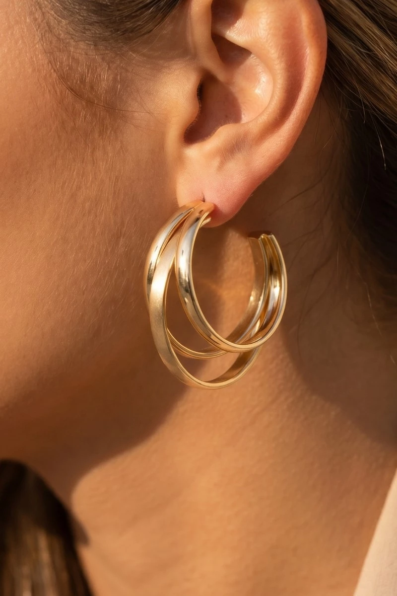 Triple Layered Metallic Hoop Earrings