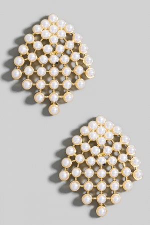 Pearl Pave Mesh Wide Stud Earrings