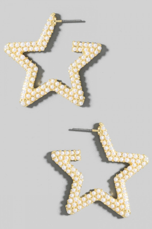 Pearl Pave Star Hoop Earrings