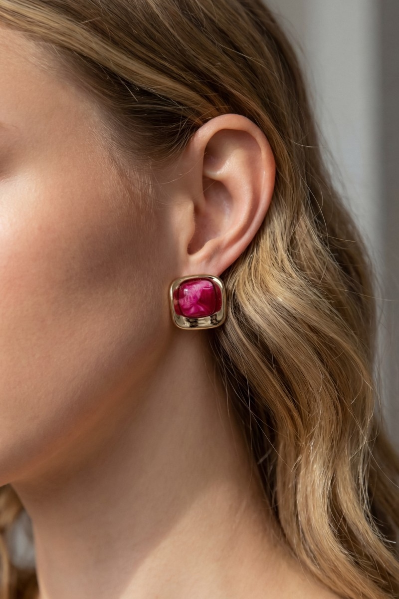 Square Marble Resin Stud Earrings