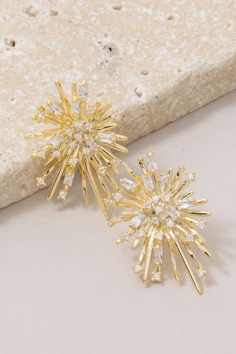 Cz Cluster Studded Starburst Stud Earrings