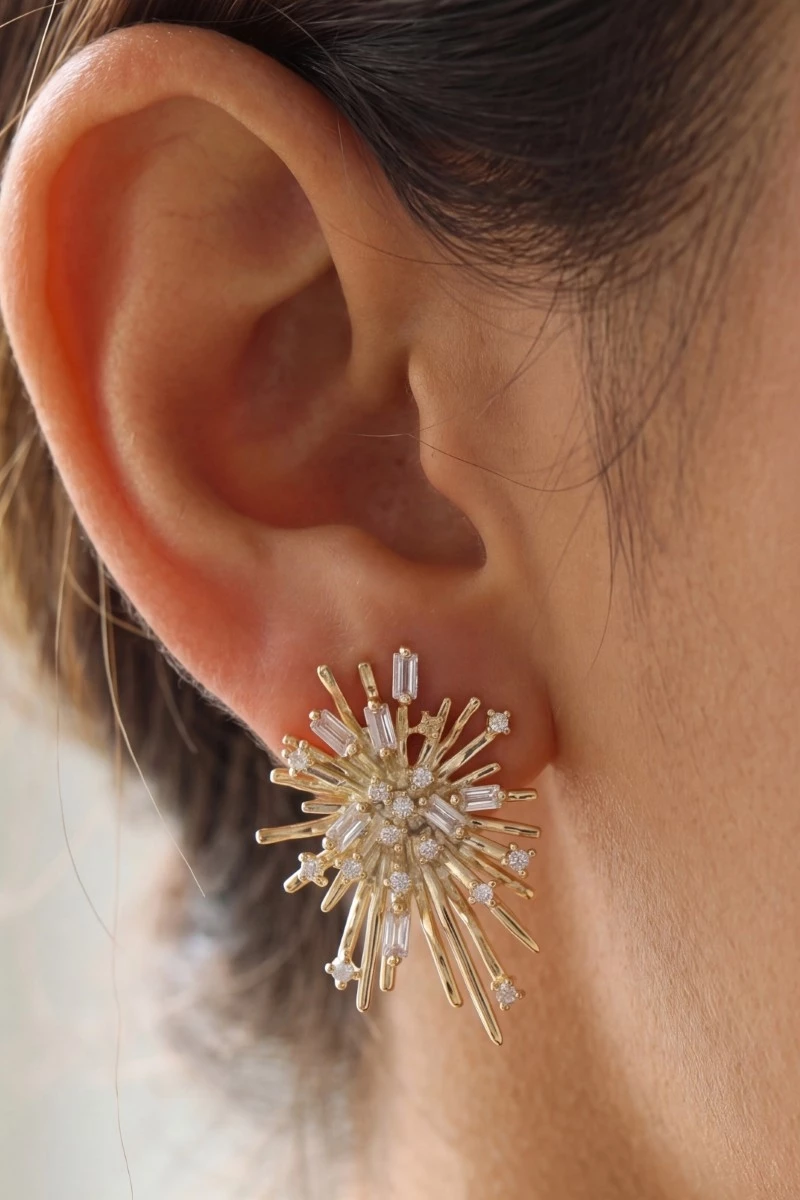 Cz Cluster Studded Starburst Stud Earrings