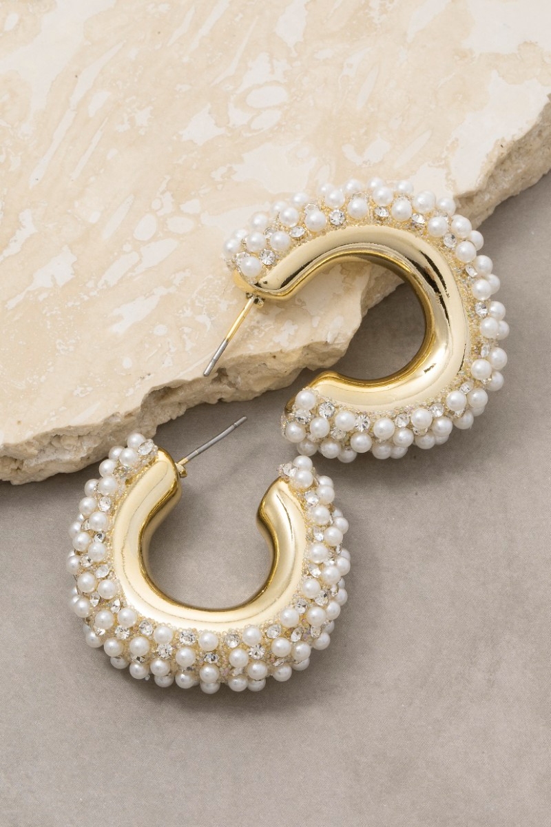 Pearl And Cz Pave Hoop Earrings